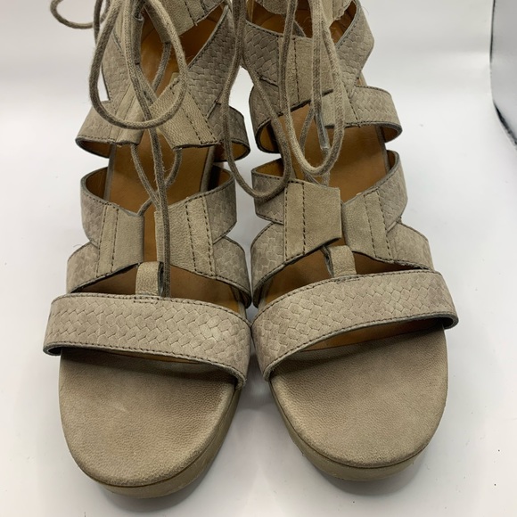 Paul Green Hana Taupe Embossed Nubuck Leather Ghillie Platform Heel UK5 US 7.5 - Picture 3 of 10